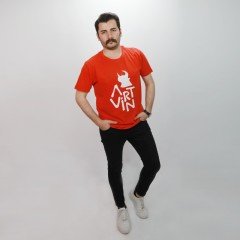 Artvin Logo Baskılı Bisiklet Yaka Tişört / Kırmızı XL Beden