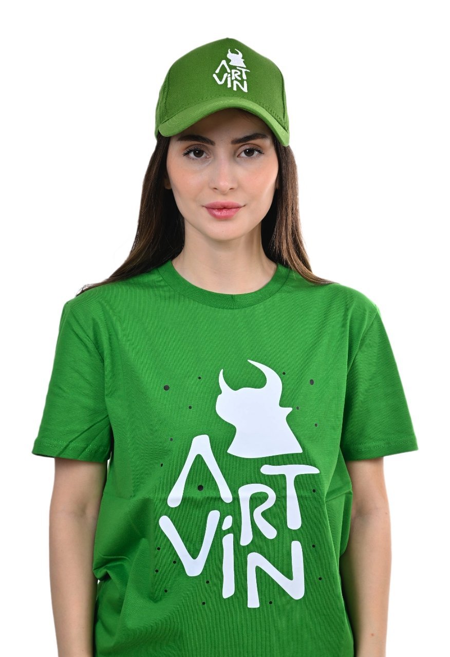 Artvin Logo Baskılı Bisiklet Yaka Tişört / Yeşil