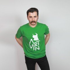 Artvin Logo Baskılı Bisiklet Yaka Tişört / Yeşil L Beden