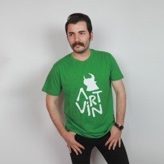 Artvin Logo Baskılı Bisiklet Yaka Tişört / Yeşil M Beden