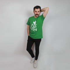 Artvin Logo Baskılı Bisiklet Yaka Tişört / Yeşil M Beden