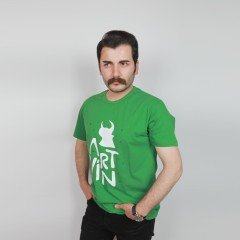 Artvin Logo Baskılı Bisiklet Yaka Tişört / Yeşil M Beden