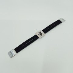 Artvin Boğası-1 Erkek Bileklik / 12 Mm Çift Deri Kayışlı Gümüş Kaplama 21 CM