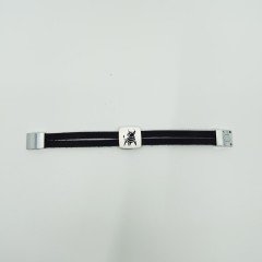 Artvin Boğası-1 Erkek Bileklik / 12 Mm Çift Deri Kayışlı Gümüş Kaplama 22 CM