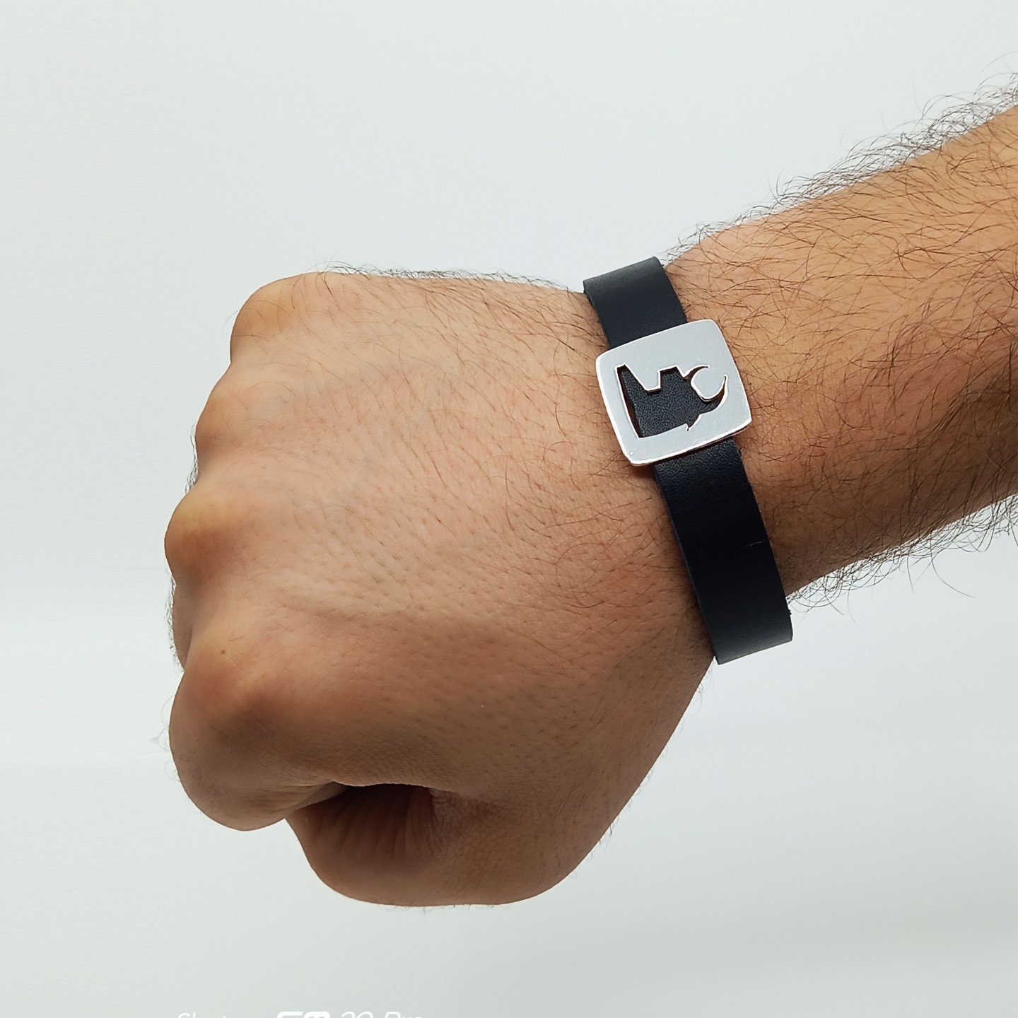 Artvin Boğası-2 Erkek Bileklik / 12 Mm Deri Kayışlı Gümüş Kaplama 22 CM