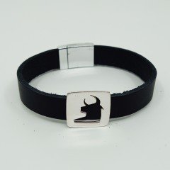 Artvin Boğası-2 Erkek Bileklik / 12 Mm Deri Kayışlı Gümüş Kaplama 22 CM