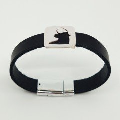 Artvin Boğası-2 Kadın Bileklik / 10 Mm Deri Kayışlı Gümüş Kaplama 18,5 CM