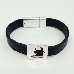 Artvin Boğası-2 Kadın Bileklik / 10 Mm Deri Kayışlı Gümüş Kaplama 20 CM